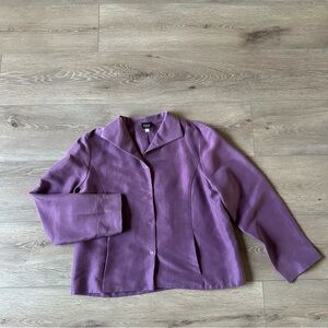 VTG Eileen Fisher 100% Silk Purple Lightweight Blazer Blouse Top